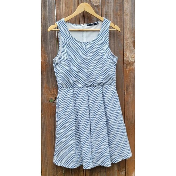 Doe & Rae A-Line Halter Mini Dress Blue & White Stripes - Picture 1 of 3